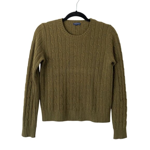 J. Mclaughlin Cable Knit Cashmere Crew Sweater Olive Green Long Sleeve Size S - Picture 1 of 6